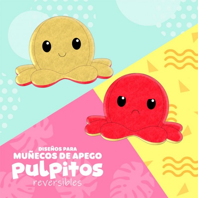 Plantillas para sublimar muñecos de apego Pack 02 - Pulpitos reversibles Vol. 1