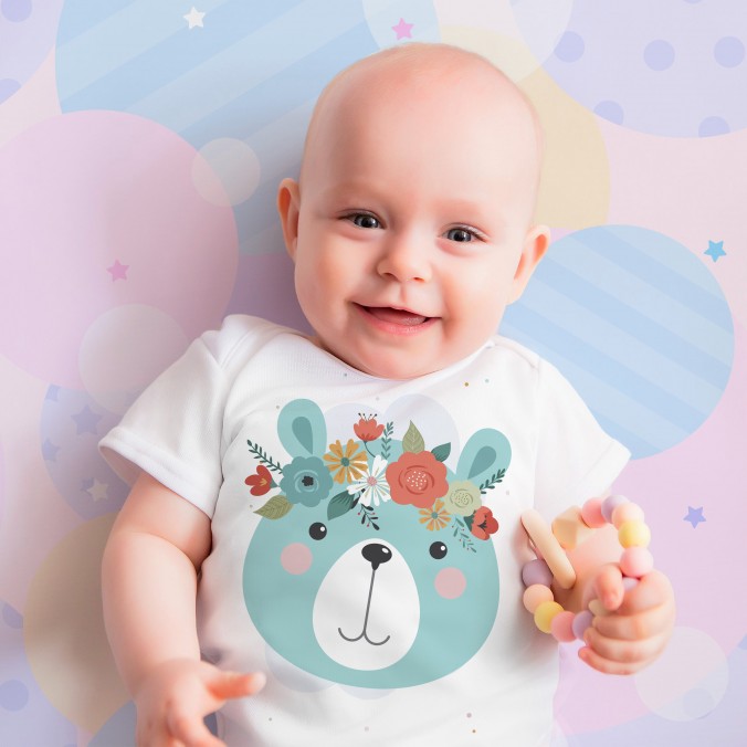 Plantillas para sublimar Bodys y remeras infantiles - Animalitos con flores diseñado por Lomas Sublimado