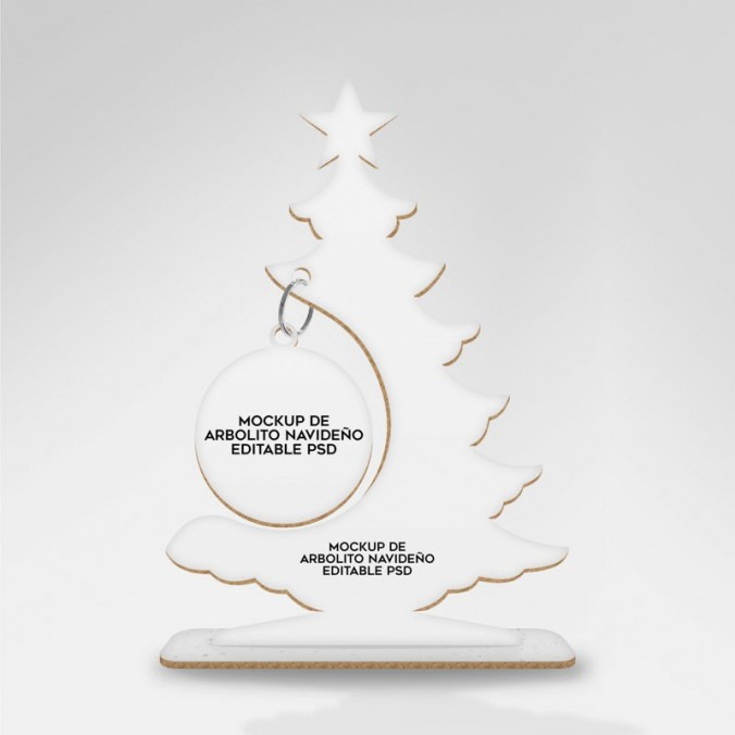Mockup de arbolito navideño editable en Adobe Photoshop diseñado por Lomas Sublimado