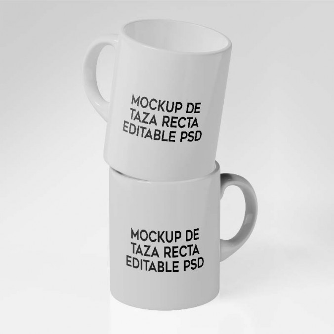 Mockup de taza recta vista doble encimada editable en Adobe Photoshop diseñado por Lomas Sublimado